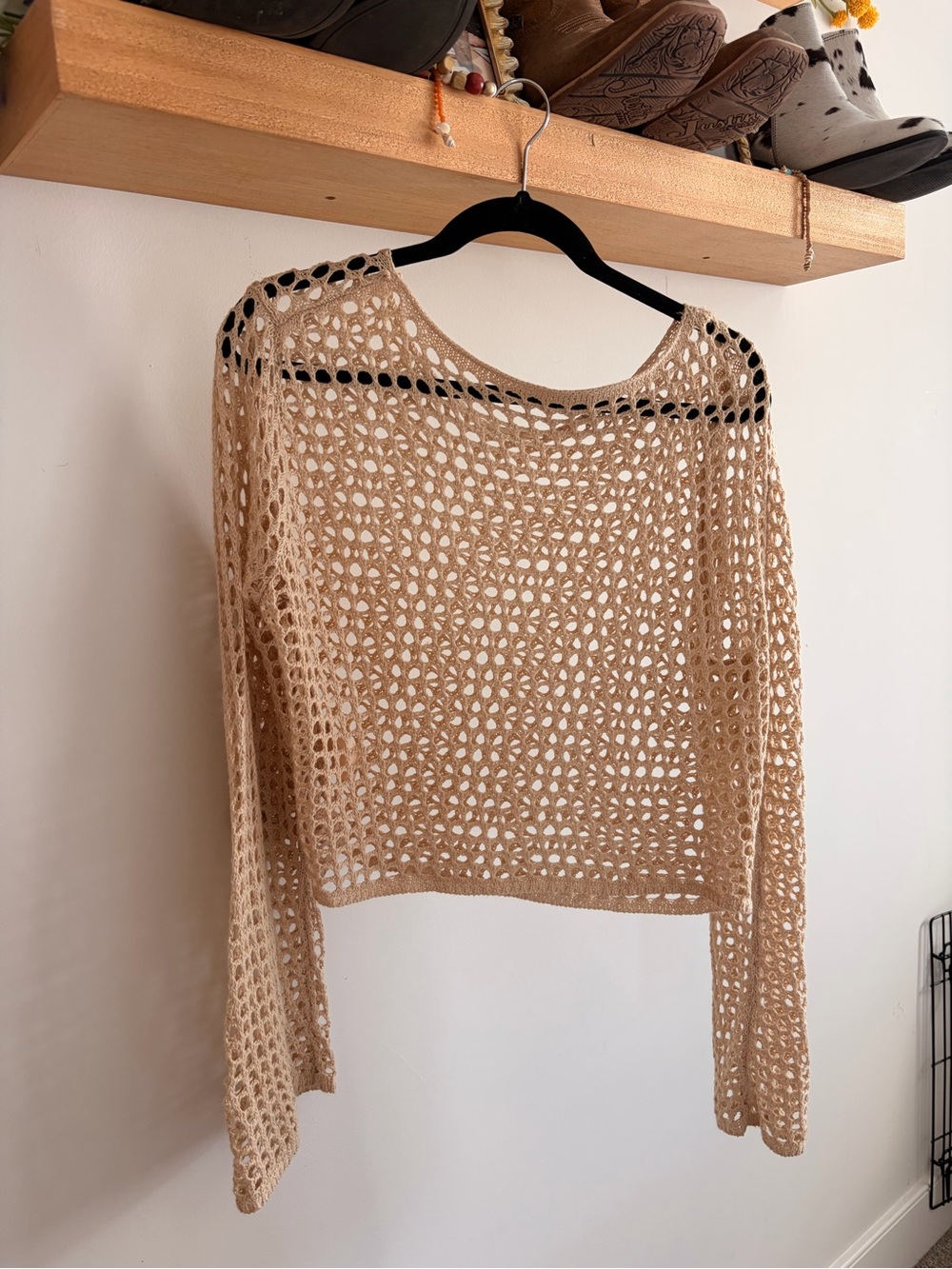 Open-Knit Lightweight Women's Shirt - Beige